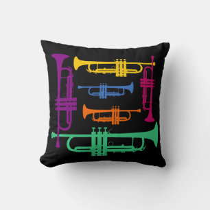Multicolor Trumpet Brass Music Instrument Throw Pillow