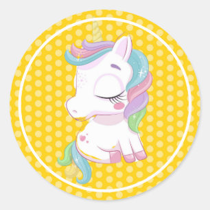 Multicolor Unicorn with Yellow Poke Dots  Classic Round Sticker