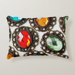 Multicolor vintage brooches on white backgroundbro accent pillow