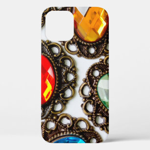 Multicolor vintage brooches on white backgroundbro iPhone 12 case