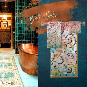 Multicolor Watercolor Abstract Bath Towel Set
