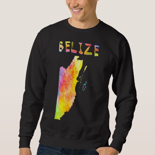 Multicolor Watercolor Belize Map Digital Artwork Sweatshirt (Front)