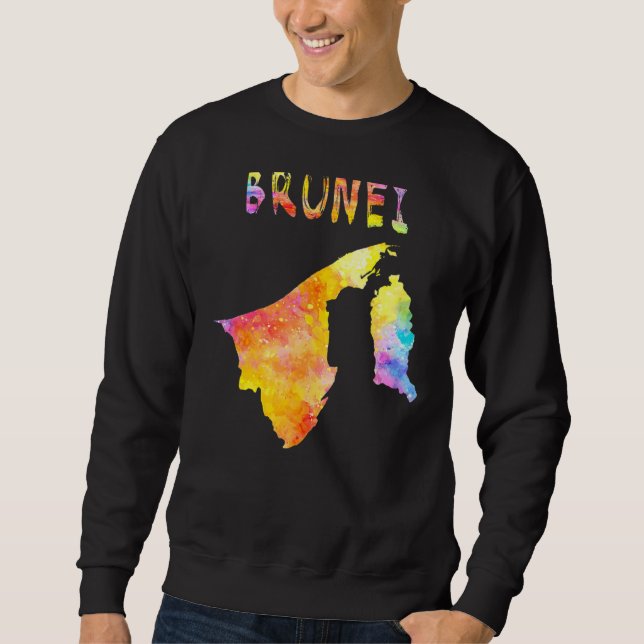 Multicolor Watercolor Brunei Map Digital Artwork Sweatshirt (Front)