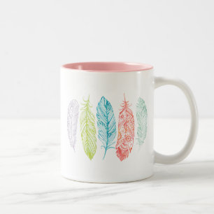 Multicolor Watercolor Feather Tribal Print Mug