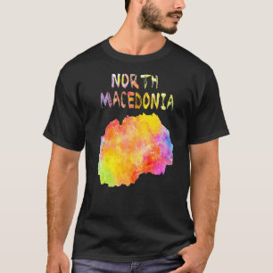 Multicolor Watercolor North Macedonia Map Digital  T-Shirt