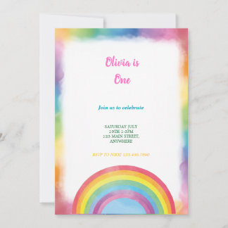 multicolor watercolor rainbow birthday invitation