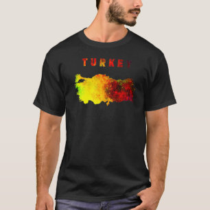 Multicolor Watercolor Turkey Map Digital Artwork T-Shirt