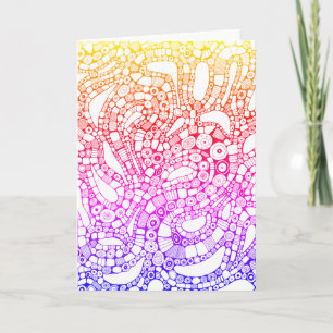 Multicolor Wavy Circles Square Abstract Drawing Card