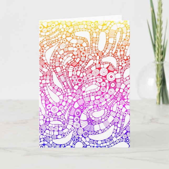 Multicolor Wavy Circles Square Abstract Drawing Card (Front)