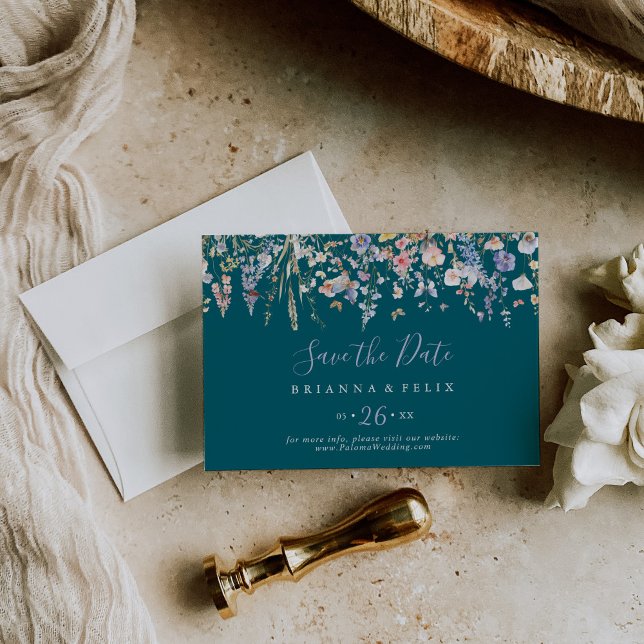 Multicolor Wildflower Green Horizontal Wedding Save The Date (Creator Uploaded)
