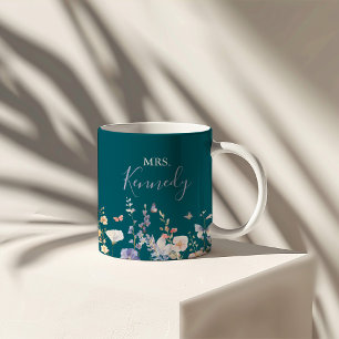 Multicolor Wildflower Green Mrs Newlywed Bride Two-Tone Coffee Mug