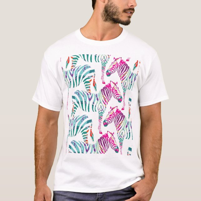 Multicolor Zebra: Fashion Jungle Print. T-Shirt (Front)