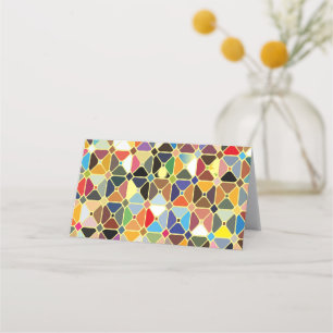 Multicolore geometric patterns with octagon shapes place card
