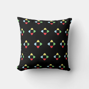 Multicolored Abstract Geometric Pattern on Black Throw Pillow