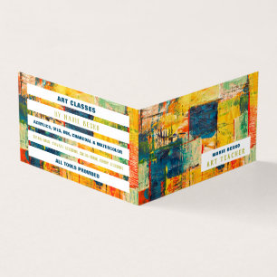 Multicolored Abstract Paint, Art Teacher, Detailed Business Card