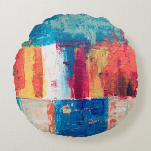 Multicolored abstract painting round pillow