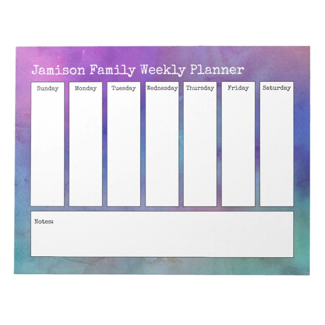 Multicolored Abstract Watercolor Weekly Planner Notepad (Front)