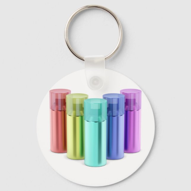 Multicolored aerosol spray cans keychain (Front)