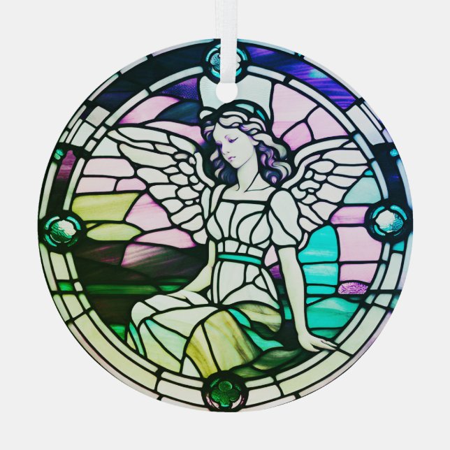 Multicolored Angel Stained Glass Window Ornament (Back)