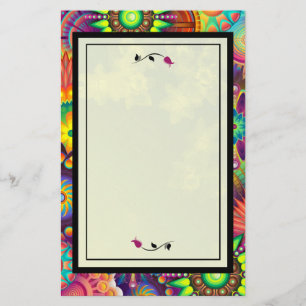 Multicolored Art Deco Abstract with Red Roses Stationery