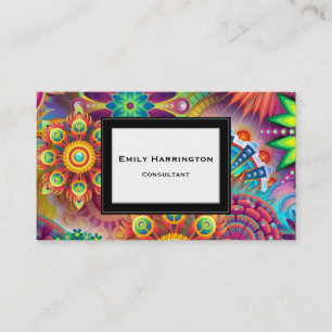 Multicolored Art Deco Flower Shapes Pattern Business Card