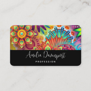 Multicolored Art Deco Flower Shapes Pattern Business Card