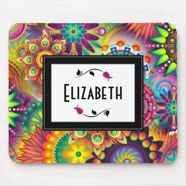 Multicolored Art Deco Pattern Personalized Mouse Pad (Front)