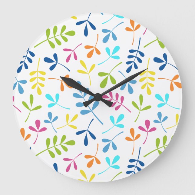 Multicolored Assorted Leaves Pattern Large Clock (Front)