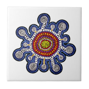 Multicolored Australia aboriginal art Tile
