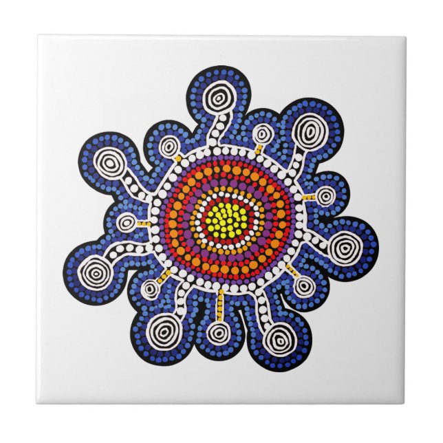 Multicolored Australia aboriginal art Tile (Front)