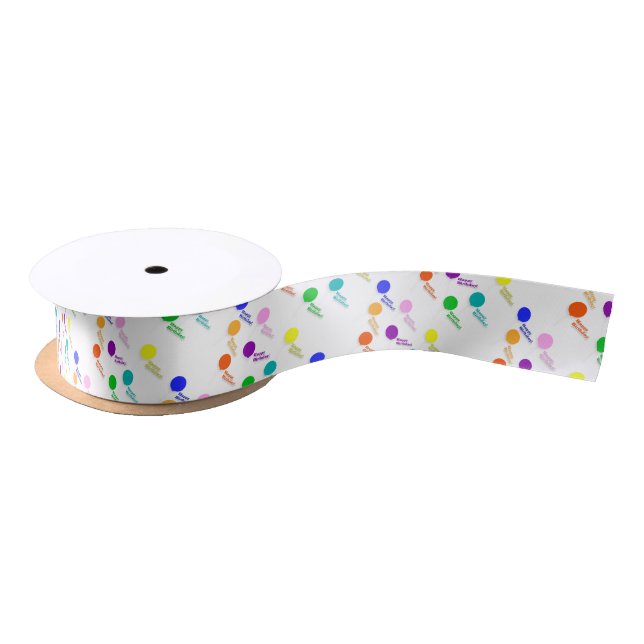 Multicolored Balloon-Patterned Satin Ribbon (Spool)