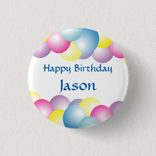 Multicolored balloons birthday party 1 inch round button