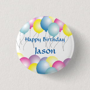 Multicolored balloons birthday party 1 inch round button