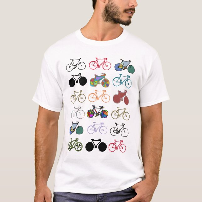 multicolored bicycles pattern T-Shirt (Front)