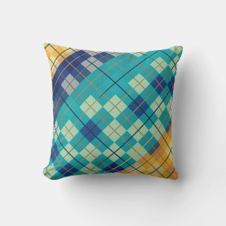 Multicolored Blue & Yellow Argyle Plaid Throw Pillow