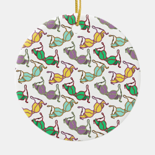 Multicolored Bra Pattern Ceramic Ornament (Front)