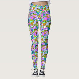 Multicolored bright neon geometric pattern  leggings