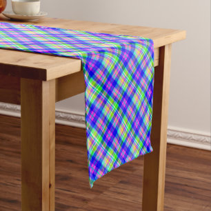 Multicolored bright neon with a checkered pattern medium table runner