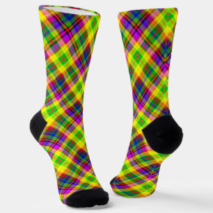 Multicolored bright neon with a checkered pattern socks