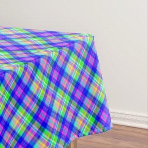 Multicolored bright neon with a checkered pattern tablecloth