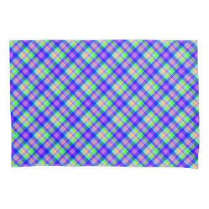 Multicolored bright neon with a chequered pattern pillowcase