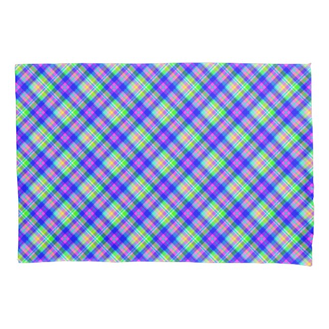 Multicolored bright neon with a chequered pattern pillowcase (Front-Left)