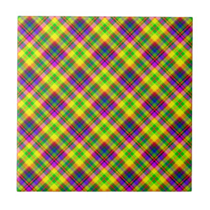 Multicolored bright neon with a chequered pattern tile