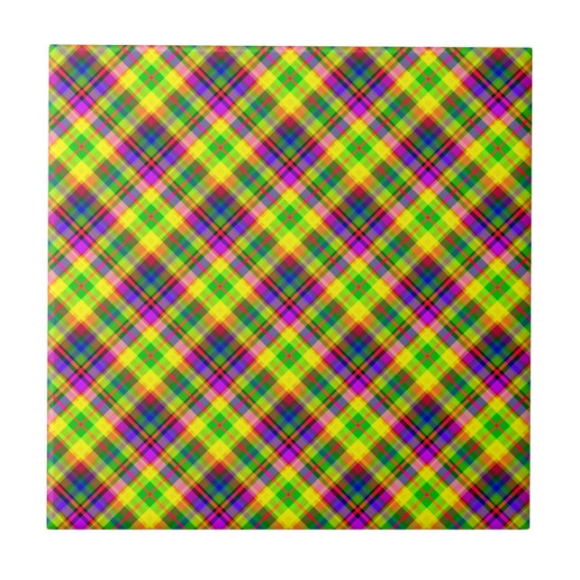 Multicolored bright neon with a chequered pattern tile (Front)