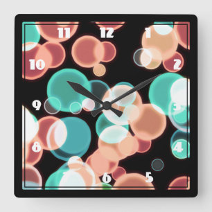 Multicolored Bubbles on a Black Background Square Wall Clock