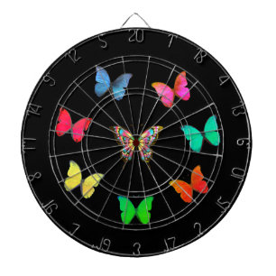 Multicolored Butterflies on Black Dartboard