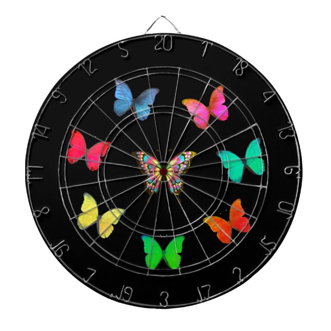 Multicolored Butterflies on Black Dartboard (Front)