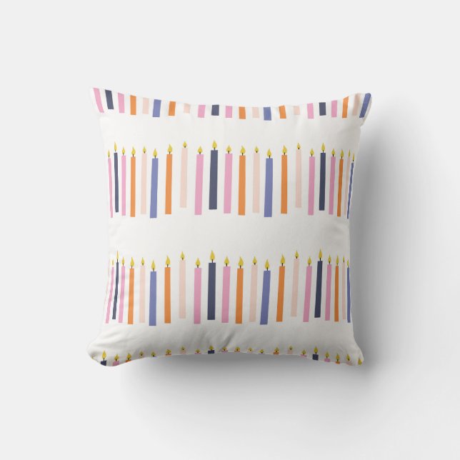 Multicolored Candle Rows Throw Pillow (Front)