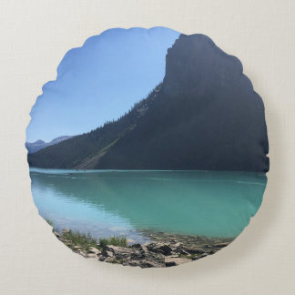 MULTICOLORED CANOES MOORED IN DOCK IN LAKE ROUND PILLOW