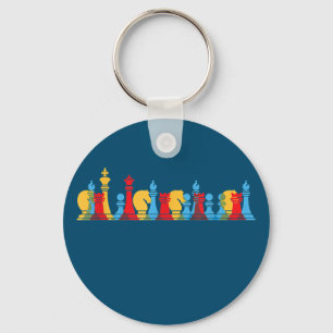 Multicolored Chess Pieces Thinking Smart Gift Keychain